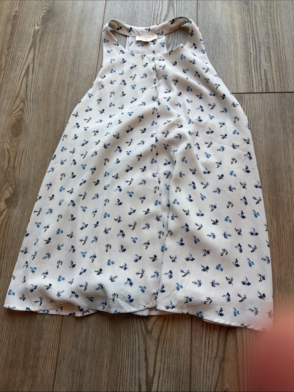 LOFT Cream Halter Dress with Blue Floral Print